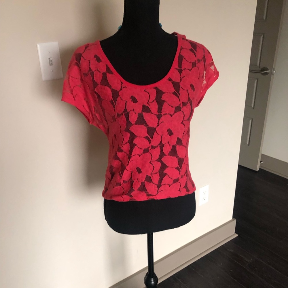 Xhilaration hot coral lace top Small
